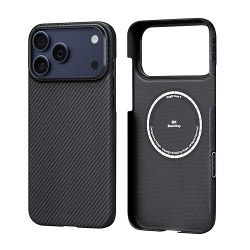 pitaka Hülle für iPhone 17 Pro Magnetische Handyhülle aus Aramidfaser mit Kamerasteuerung Schutzhülle Kompatibel mit Magsafe [Ultra Dünne Hülle] mit Angenehmem Griff Schwarz/Grau