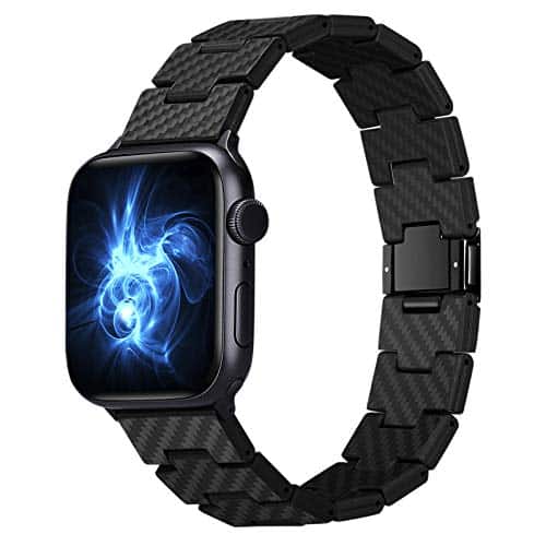 pitaka Carbon Armband kompatibel mit Apple Watch Series 7/6/SE/5/4/3/2/1 42mm/44mm/45mm, 100% aus Kohlefaser, Einstellbares Uhrenarmband, Ersatzarmband mit magnetischem Verschluss, Modern