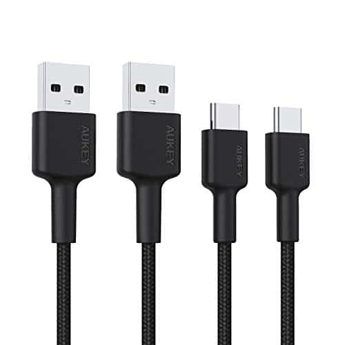 AUKEY USB C Kabel auf USB A (2m x 2) Typ C Kabel für Samsung Galaxy S10 S10+ S9 S8 Note 8 Note 9, Huawei P30 P20, MacBook Pro 2016, Sony Xperia XZ, Nexus 6P 5X, OnePlus, LG V30 V20 G6 G5 - Schwarz