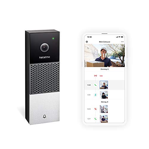 Netatmo Smarte Video Türklingel mit Kamera, WLAN, 2-Wege-Audio, Personenerkennung, Ohne Abonnement, 1080p-HD-Video, Nachtsicht, einfache verdrahtete Installation, NDB-DE