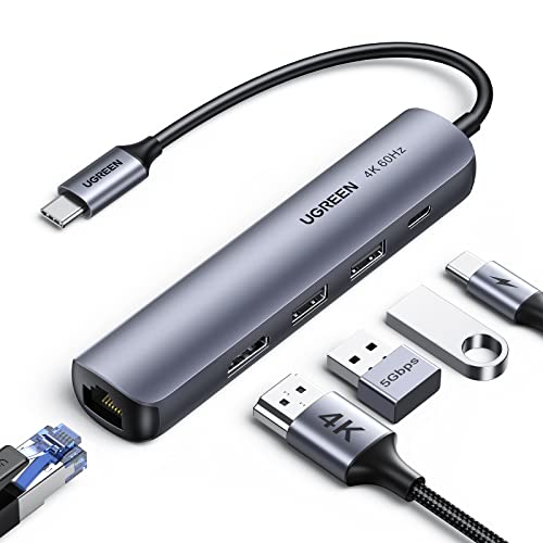 UGREEN USB C Hub Ethernet HDMI USB C Dock mit 100W PD, 4K HDMI, Ethernet, 2 USB 3.0, USB C Adapter kompatibel mit iPhone 15, Surface Pro, MacBook Pro/Air, iPad Pro/Air, Galaxy Tab, Galaxy S24 usw.