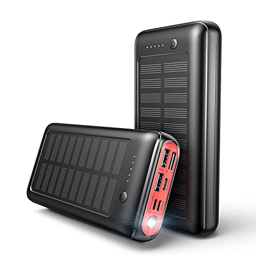 Solar Power Bank 27000 mAh Solarladegerät, tragbares USB-C-Ladegerät mit Taschenlampe, Telefonladegerät für iPhone, Samsung