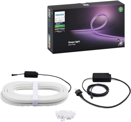 Philips Hue White & Color Ambiance Outdoor Lightstrip (5 m), dimmbarer LED Streifen für das Hue Lichtsystem mit 16 Mio. Farben, smarte Lichtsteuerung über Sprache oder App