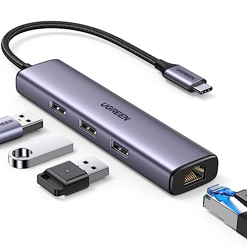 UGREEN USB C Ethernet Adapter LAN auf USB C Adapter Netzwerkadapter mit 3 USB-Port kompatibel mit iPhone 15 Serien, Galaxy S24 Ultra/S24,MacBook Air/Pro,Surface Pro/Go,iPad Pro/Air,Steam Deck usw.