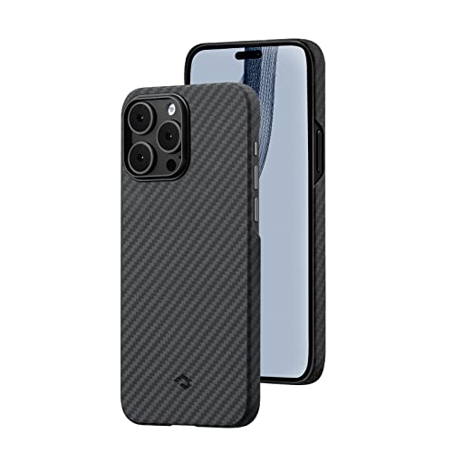 pitaka Ultradünne Hülle für iPhone 14 Pro Max Kompatibel mit Magsafe aus Aramidfaser Magnetische Schutzhülle mit 3D Textur Haptik Kratzfeste Handyhülle Minimalismus [MagEZ Case 3] Schwarz/Grau