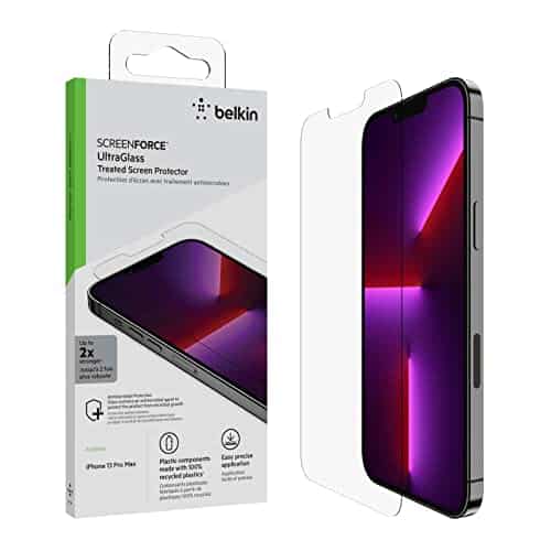 Belkin iPhone 13 und iPhone 13 Pro Displayschutz UltraGlass, antimikrobiell, einfache, blasenfreie Anbringung mit der enthaltenen Positionierungsschale