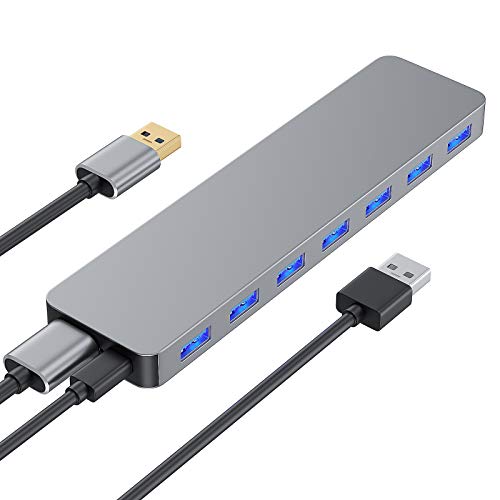 Rozeda USB 3.0 Hub Steckdosenadapter USB Dock mit 7 USB-Ports, Micro USB Port, kompatibel mit MacBook Mini, iMac, PS4/ Pro/Slim, Xbox 360, Windows Laptops und Ultrabooks, PC