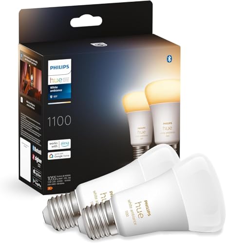 Philips Hue White Ambiance E27 LED Leuchten 2-er Pack, 2x1100, dimmbare LED Lampen für das Hue Lichtsystem mit 16 Mio. Farben, smarte Lichtsteuerung über Sprache und App