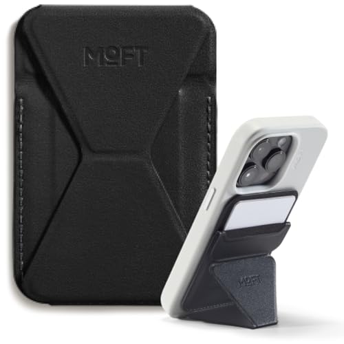MOFT MagSafe Wallet Ständer für iPhone 16/15/14/13/12 Serie Kompatibel mit MagSafe, MOVAS Vegan Leder Magnetischer Handyständer mit 3 Betrachtungswinkeln, 2 Kartenhalter (Jet Black)
