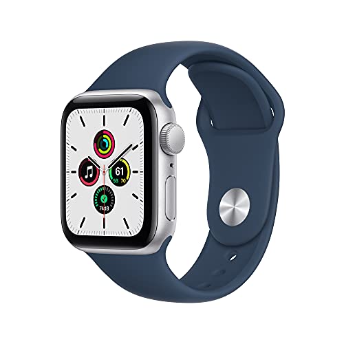 Apple Watch SE (1. Generation) (GPS, 40mm) Smartwatch - Aluminiumgehäuse Silber, Sportarmband Abyssblau - Regular. Fitness-und Aktivitätstracker, Herzfrequenzmesser, Wasserschutz