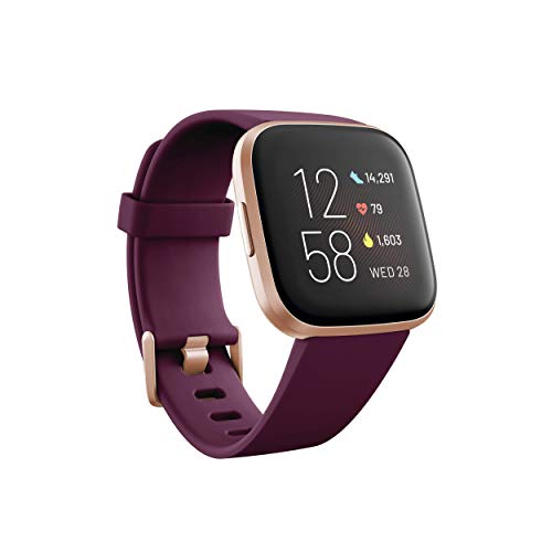 Fitbit Versa 2 Amazon Exclusive – Gesundheits- und Fitness-Smartwatch mit Sprachsteuerung, Schlafindex und Musikfunktion, Bordeaux, mit Alexa-Integration