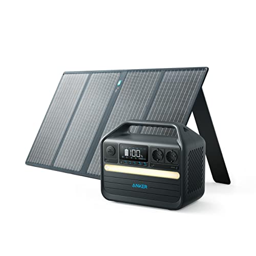 Anker 555 Powerstation mit 1*100W Solarpanel, 1024Wh LiFePO4 Batterien, 1000W tragbare Solargenerator, 3 USB-C PD Anschlüsse, Balkon Solaranlage, Powerhouse für Camping, Stromausfälle, Balkon