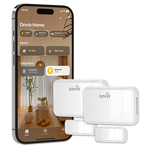 ONVIS Smarter Tür- und Fenstersensor, Door Window Kontaktsensor für Fenster, Bluetooth, Thread, Mitteilungen (offen/zu), Keine Bridge, Energie sparen, Apple HomeKit (2 Stück)