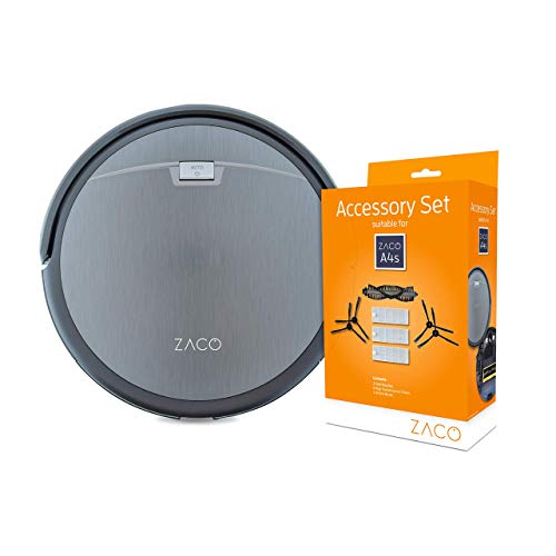 ZACO A4s Saugroboter, automatischer Staubsauger Roboter + ZACO original Zubehör-Set passend für ZACO A4s Saugroboter, inkl. Bürsten und Filter