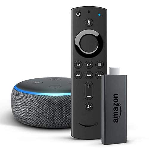 Fire TV Stick mit der neuen Alexa-Sprachfernbedienung + Echo Dot (3. Generation), Anthrazit Stoff