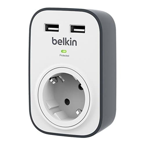 Belkin Surge Plus SurgeCube Überspannungsschutz Steckdosenadapter (inkl. 2 USB Anschlüsse mit 2,4A) weiß/grau