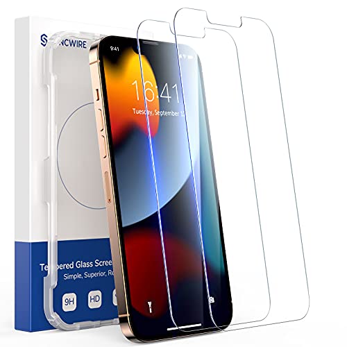 SYNCWIRE Schutzfolie für iPhone 14 Plus/13 Pro Max 6.7 Zoll – [2 Stück] Schutzfolie aus Hartglas (9H, HD, Kratzfest, Blasenfrei, Anti-Fingerprint, Positionierhilfe) [Nicht Kante an Kante]