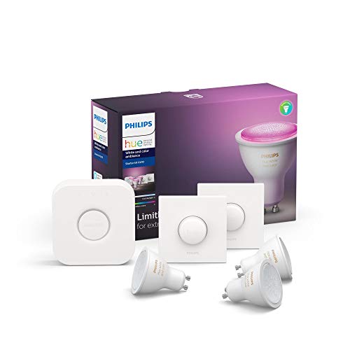 Philips Hue White & Color Ambiance GU10 3er Starter Set, dimmbar, 16 Mio. Farben, steuerbar via App, kompatibel mit Amazon Alexa (Echo, Echo Dot)