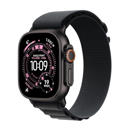 Apple Watch Ultra 3 GPS + Cellular 49 mm Premium Smartwatch für Lauftraining und Kombinationssport mit robustem Titangehäuse in Schwarz und Alpine Loop in Schwarz (Medium)