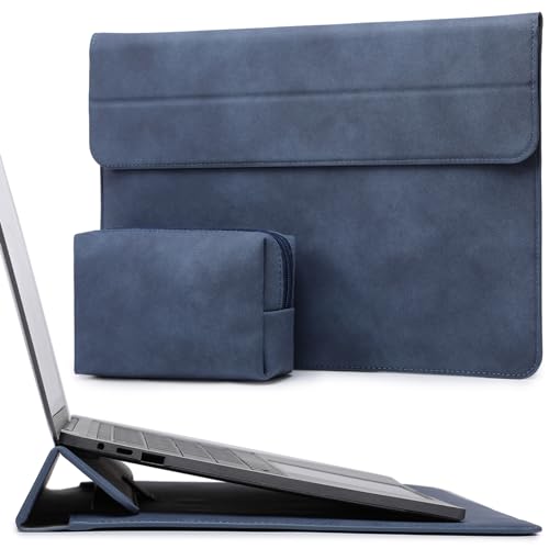 HYZUO 13,3-14 Zoll Laptop Hülle Laptophülle mit Standfunktion für MacBook Pro 14 M3/M2/M1 Pro/Max A2992 A2918 A2779 2024-2021, 13,5 Surface Laptop 6-1, MacBook Air 13, mit Kleine Tasche, Navy Blau