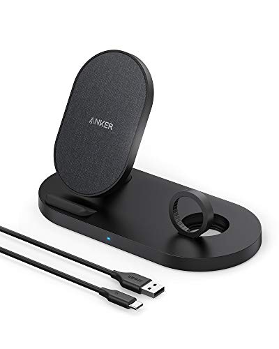 Anker PowerWave Sense 2-in-1 Ladeständer kabellose Ladestation Ladepad + Apple Watch Halterung, Geeignet für Apple Watch 6/5/4/3/2/1, iPhone 11/SE 2020(Ladekabel für Watch & Netzteil Nicht inklusive)