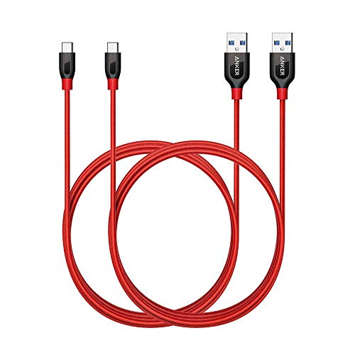 Anker [2 Pack Powerline+ 1,8m USB-C auf USB 3.0 A Kabel, Nylon Ladekabel für USB Typ-C Geräte, Kompatibel mit Galaxy S8, S8+, S9,S10,MacBook usw.(Rot)