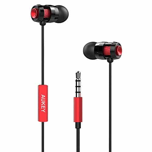 AUKEY Kopfhörer In Ear mit Mikrofon Stereo Ohrhörer Headset für iPhone iPod Samsung HTC MP3-Player, etc. 3,5mm Klinke EP-C2 (Rot)