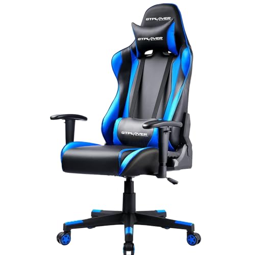 GTPLAYER Gaming Stuhl Bürostuhl Zocker Gamer Ergonomischer Stuhl Einstellbare Armlehne Einteiliger Stahlrahmen Einstellbarer Neigungswinkel (Schwarz-Blau)
