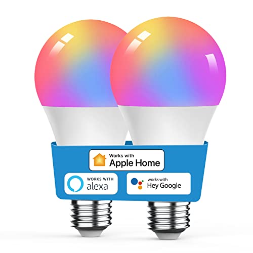 VOCOlinc Glühbirne Smart Lampe E27, Kompatibel mit Homekit/Alexa/Google Home, Wlan LED Light Bulb 8.8W 806LM, 2200K-7000K, Sprach- und APP-Steuerung, Kein Hub Benötigt, 2 Stück