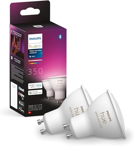 Philips Hue White & Color Ambiance GU10 LED Spots 2-er Pack (350 lm), dimmbare LED Lampen für das Hue Lichtsystem mit 16 Mio. Farben, smarte Lichtsteuerung über Sprache und App