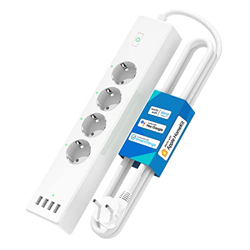 Smart Steckdosenleiste WiFi für HomeKit meross WLAN Mehrfachsteckdose 4 AC-Ausgänge und 4 USB-Anschlüsse, kompatibel mit Alexa, Google Assistant, 2,4Ghz zur Büro, Wohnung