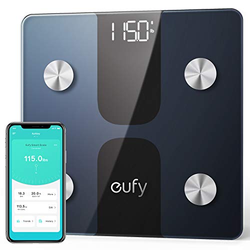 eufy Smart Scale C1 Personenwaage, Körperfettwaage mit Bluetooth, große LED-Anzeige, 12 Messwerten, Gewicht/Körperfett/BMI/Körperzusammensetzung, Automatisch An/Aus, Oberfläche aus Hartglas