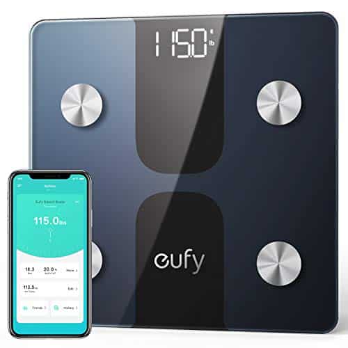 Körperfettwaage, eufy Smart Scale C1 Bluetooth Personenwaage mit APP, LED-Anzeige, misst Gewicht/Körperfett/BMI/Körperzusammensetzung, Automatisches An- / Ausschalten und Nullsetzen, Schwarz