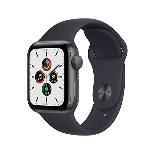 Apple Watch SE (1. Generation) (GPS, 40mm) Smartwatch - Aluminiumgehäuse Space Grau, Sportarmband Mitternacht - Regular. Fitness-und Aktivitätstracker, Herzfrequenzmesser, Wasserschutz