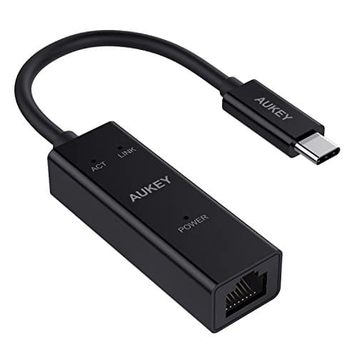 AUKEY USB C Adapter zu Gigabit Ethernet 1000 Mbps Typ C auf RJ45 Adapter mit 3 Anzeigen für Macbook Pro 2016 , Google ChromeBook Pixel und andere Typ C Geräte - Schwarz