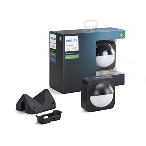Philips Hue Outdoor Sensor, für den Aussenbereich, integrierter Tageslichtsensor, schwarz, kabellos und batteriebetrieben, steuerbar via App, kompatibel mit Amazon Alexa (Echo, Echo Dot)