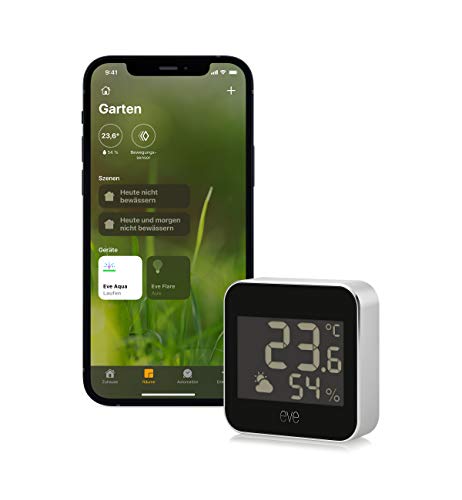 Eve Weather – Smarte Wetterstation, digitales Thermometer & Hygrometer mit Wettertrend-Anzeige, Luftfeuchtigkeit und Luftdruck, IPX4-Wasserbeständigkeit, Display, kabellos, Thread, Apple HomeKit