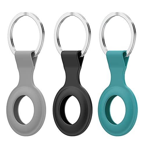 (3 Pack) Chofit Schutzhülle kompatibel mit AirTag Hüllen, Weiches Silikon, Kratzfest, Tragbar, Schlüsselanhänger, Zubehör für AirTag Finder (Schwarz+Grau+Grün)