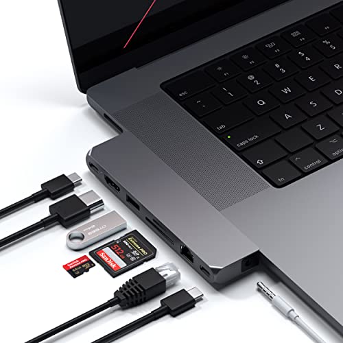 Satechi Type-C Pro Hub Max Adapter – USB4, USB-A 3.0 Daten, USB-C Daten, Gigabit Ethernet – Kompatibel mit MacBook Pro M1 Pro & M1 Max, 2020 MacBook Air/Pro M1