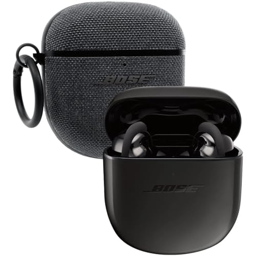 Bose QuietComfort Earbuds II Bundle mit textiler Hülle für Transportetui, kabellos, Bluetooth, weltweit Beste Noise-Cancelling In-Ear-Headphones mit personalisiertem Noise-Cancelling, Schwarz