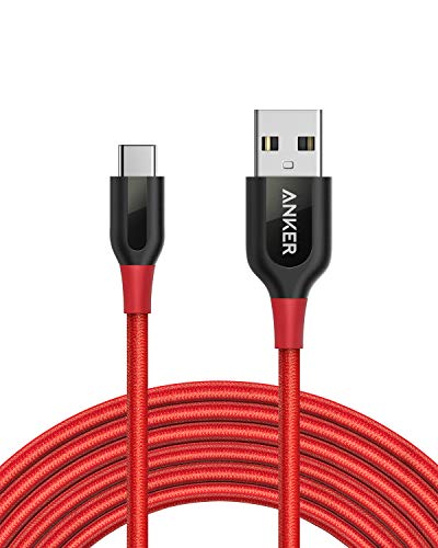 Anker USB-C-Kabel, Powerline+ USB-C auf USB-A [3 m], doppelt geflochtenes Nylon-Schnellladekabel, für Samsung Galaxy S10/S9/S9+/S8/S8+/Note 8, LG V20/G5/G6 und mehr (rot)