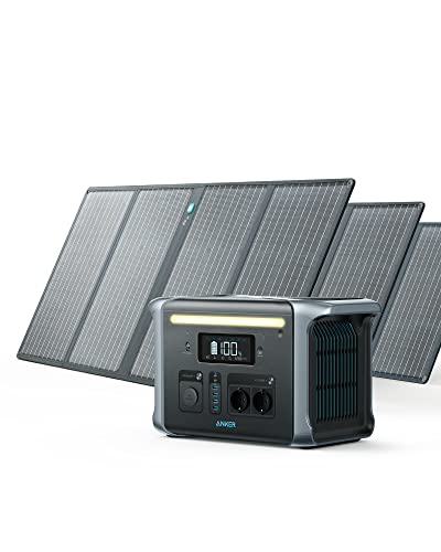 Anker 757 Power Station, PowerHouse 1229Wh mit 3x 100W Solar Panel, Ladestation mit LiFePO4, 2x 230V/1500W Steckdosen, 2x USB-C Anschlüsse, LED Licht für Draußen, Camping, Stromausfälle Black