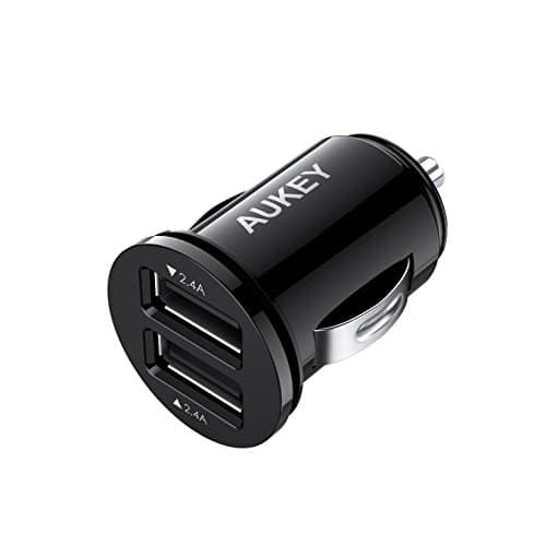 AUKEY USB Kfz Ladegerät, ULTRA KOMPAKT 24W (5V/4,8A) Dual USB AutoLadegerät mit AiPower Technologie für iPhone X/8/8 Plus/7, iPad Air/Pro/mini, HTC, LG und andere Geräte (Schwarz)