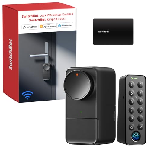 SwitchBot WLAN Smart Lock Pro mit Touchscreen-Tastatur, Matter Over WiFi, Elektronisches Türschloss Mit Aufladbarem Akku, Türöffner per App, Fingerprint, Code, Alexa, Google, unterstützt Apple Home
