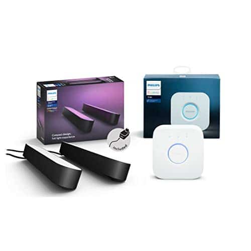 Philips Hue White and Color Ambiance Play Lightbar Doppelpack inkl. Hue Bridge, dimmbar, bis zu 16 Millionen Farben, steuerbar via App, kompatibel mit Amazon Alexa, schwarz