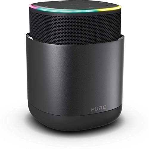 Pure DiscovR Smart Home Wireless Lautsprecher mit Alexa-Sprachsteuerung (360 Grad Sound, 15 Stunden Akku, Schnellladefunktion, Internet-Radio und speziellem Privatsphärenschutz), Schwarz