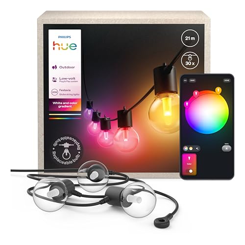 Philips Hue Festavia Globe Außenlichterkette, White and Color Ambiance, 21 M, 30 Lampenkugeln, dimmbar, Steuerung per Hue App, funktioniert mit Alexa, Google Assistant und Apple Home