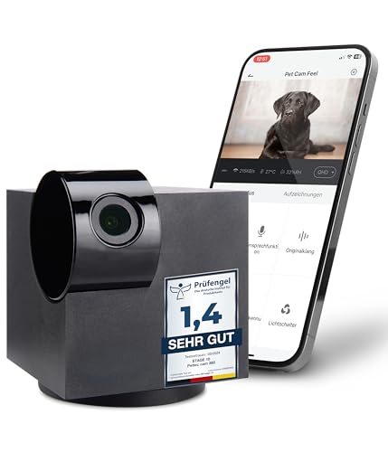 PetTec Cam 360° Hundekamera mit App ohne ABO-Falle, WLAN, Sprachfunktion & Nachtsicht - Haustier Überwachungskamera Full HD - Haustierkamera für Hund & Katze, Pet Camera Bewegungsmelder & Bellalarm