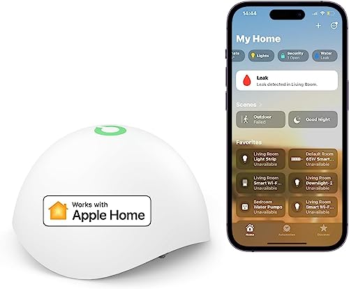 Smart Wassermelder meross Wassersensor Hub benötig Drahtloser Flutdetektor IP67, bis 60dB Audio-Alarm für Küche, Badezimmer, Keller (extra Hub benötig)
