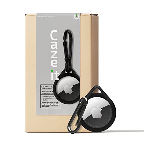 Cazeit® Airtag Silikon Anhänger Schutzhülle + kostenlosen Karabiner | Ultra Leichte Airtag Hülle Schlichtes Design, Wetterfest, Robust & waschbar- Nachhaltig in Deutschland handverpackt (Night Black)